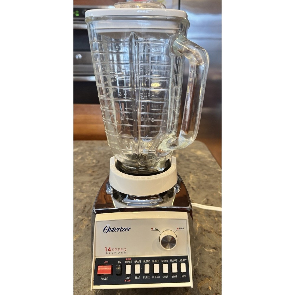 Vintage 1970s Osterizer 14-Speed‎ Blender Chrome Base Glass Jar Tested Working